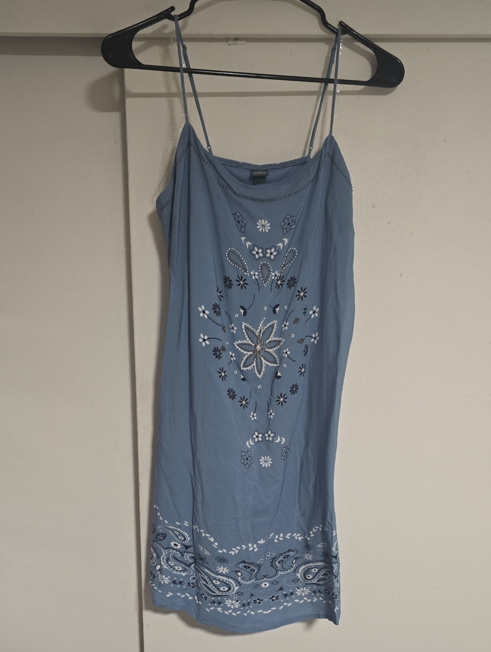NWT Wild Fable Blue Mini Slip Dress With Beaded Detail And Bandana Print